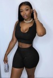 Black Crop Tank  and Shorts Bodycon Matching Set