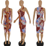 Print Bikini Set with Lace-Up Cover Ups 3PCS Swimwear