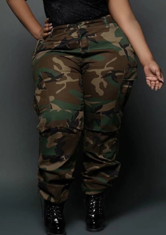 Plus Size Camo Green High Waisted Cargo Pants