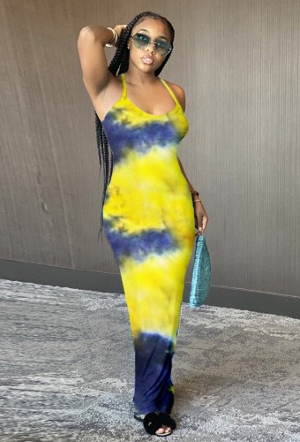 Tie Dye Sexy Halter Maxi Dress