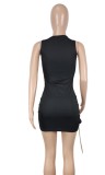 Black Lace-Up Chain Sleeveless Mini Bodycon Dress