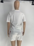 Casual Two Piece Set Print White Tee and Matching Shorts