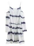 Casual Tie Dye Cold Shoulder 3/4 Sleeve Short Dress