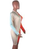 Sexy Colorblock Long Sleeve Ribbed Zip Up Bodycon Rompers
