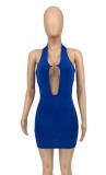 Blue O-Ring Sexy Hollow Out Halter Mini Club Dress