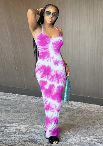 Tie Dye Sexy Halter Maxi Dress