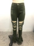 Green High Waist Ripped Flare Jeans
