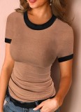 Contrast Fitted Basic Round Neck T-Shirt