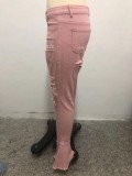 Pink High Waist Ripped Flare Jeans