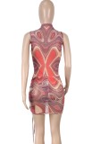 Print 2pc Sleeveless Bodysuit and Lace-Up Skirt Set