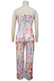 Print Colorful Sexy Strapless Wide Leg Jumpsuit