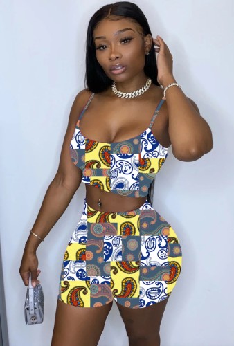 Paisley Print Cami Crop Top and Shorts Casual Two Piece Set