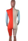 Sexy Colorblock Long Sleeve Ribbed Zip Up Bodycon Rompers