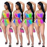 Colorful Gradient Print High Waisted Bikini Set