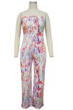 Print Colorful Sexy Strapless Wide Leg Jumpsuit