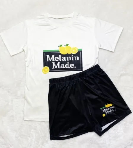Print Basic T-Shirt and Biker Shorts Casual Two Piece Set