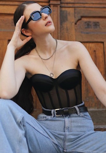 Strapless See Through Black Sexy Bustier