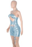 Hot Sale Sexy Metallic Cut Out Ruched Strapless Club Dress