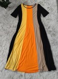 Plus Size Striped Short Sleeve Maxi Dress