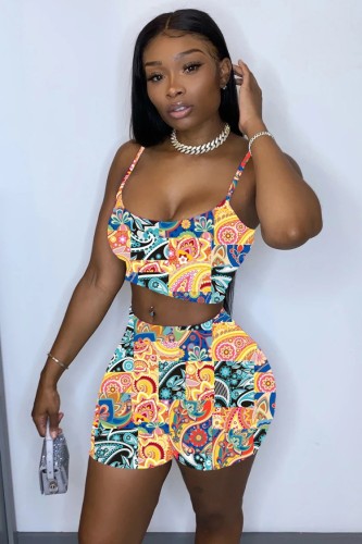 Paisley Print Cami Crop Top and Shorts Casual Two Piece Set
