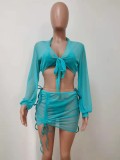 Sexy Bikini with Transparent Skirt Cover Up 4PCS Set