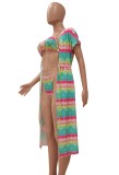 Tie Dye Thong Bikini Set with Cover Up 3PCS Swimwear