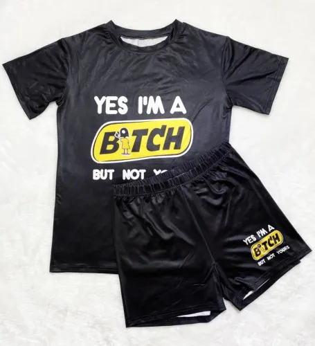Print Basic T-Shirt and Biker Shorts Casual Two Piece Set