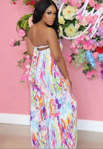 Print Colorful Sexy Strapless Wide Leg Jumpsuit