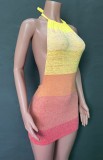 Gradient Sexy Halter Backless Knitted Mini Dress