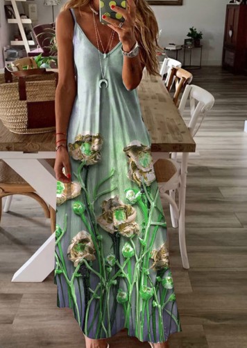 Sexy Casual Floral Cami V-Neck Maxi Dress
