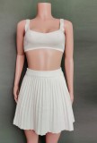 Sexy White Bra Top and Pleated Skirt 2pc Set