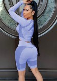 Contrast Long Sleeve Crop Top and Shorts 2PC Sports Suits