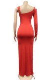 Sexy Cut Out Side Slit Single Sleeve Maxi Dress with Eyelet Detail