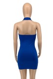 Blue O-Ring Sexy Hollow Out Halter Mini Club Dress
