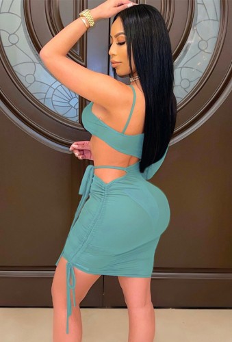 See Through Green Cut Out Mini Bodycon Dress with Single Sleeve