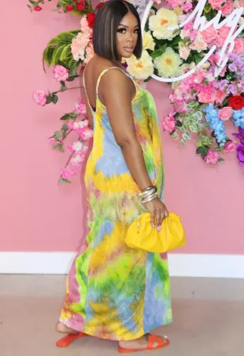Fashion Tie Dye Loose Cami Maxi Dress