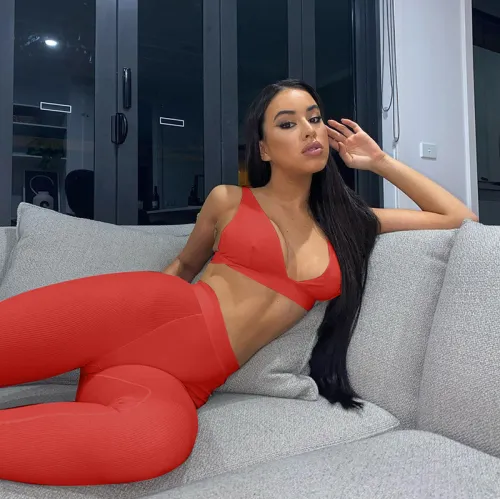 Red Bra and Elastic Waist Legging Set