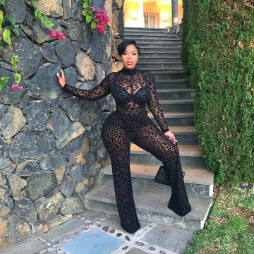 Plus Size Black See Through Sexy Flare Jumpsuit
