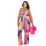 Plus Size Pineapple Print Cut Out Sexy Strapless Jumpsuit