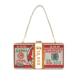 Crystal USD Dollars Rhinestone Purse Clutch Bag for Women
