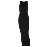 Sexy Solid Ribbed U Neck Bodycon Tank Dress