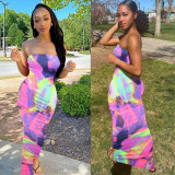 Tie Dye Blue Long Tube Dress