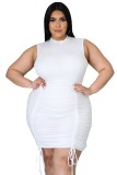 Plus Size Ribbed Drawstring Ruched Sleeveless Bodycon Dress