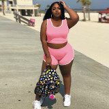 Plus Size Sports Two Piece Biker Shorts Set in Blue