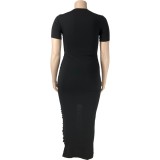 Plus Size Black Ripped Casual Maxi Dress