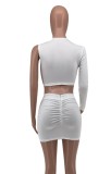 Sexy Mesh Insert Single Sleeve Crop Top and Mini Skirt Set