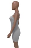 Sexy Grey Lace Up Bodycon Ribbed Cami Rompers