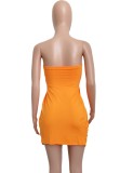 Pure Color Strapless Wrapped Ruched Mini Dress