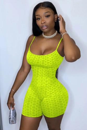 Sports Green Textured Sexy Cami Bodycon Rompers