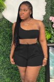 Solid One Shoulder Crop Top and Shorts Set Two Piece Outfits